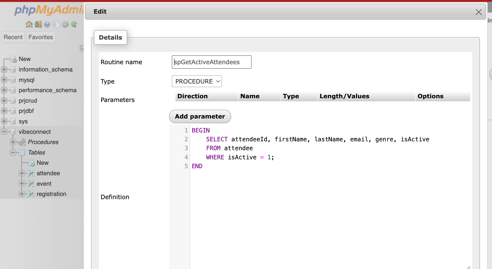 Stored procedure screenshot